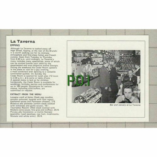 La Taverna Epping Essex - 1970 Clipping