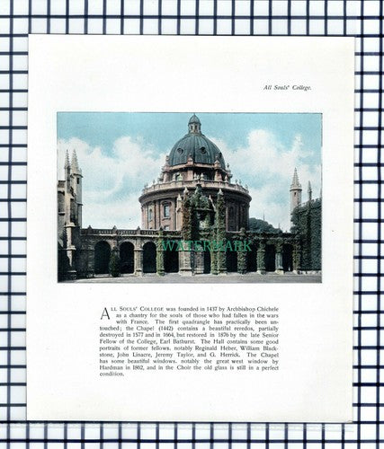 All Souls College Oxford - c.1900 Print / Cutting