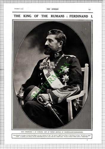 King Ferdinand I Rumania World War One WW1 - 1915 News Page / Print