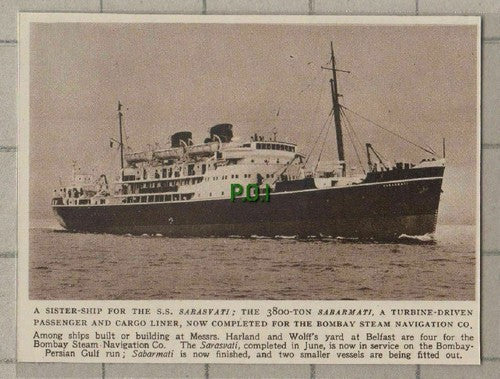 (C603) The SABARMATI Liner Ship Bombay Steam Navigation Co - 1949 Clip