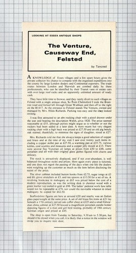 The Venture Antique Shop Causeway End Essex Mrs Hilda Richards - 1975 Cutting