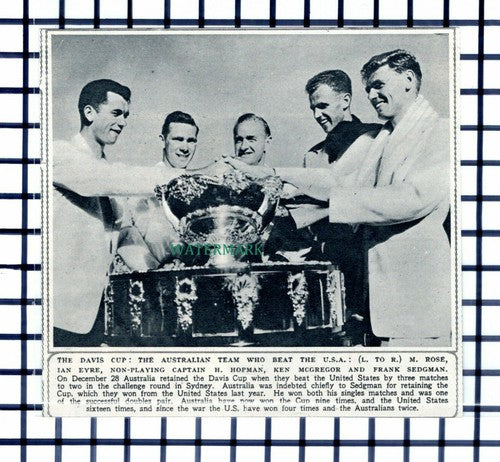 C6379) Davis Cup Australian Team Hopman McGregor Sedgman Tennis - 1952 Cutting