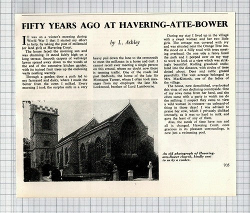 Havering Atte Bower Essex L Ashley Lockwood Havering Court - 1965 Cutting