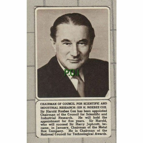 Sir Harold Roxbee Cox Scientific Research - 1961 SMALL Cutting