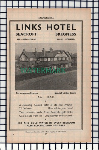 C6958) Links Hotel Seacroft Skegness Advert - 1952 Cutting