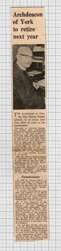 Ven Charles Forder Archdeacon of York Retires - 1971 News Cutting