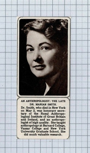 Dr Marian Smith New York Anthropologist Vassar Barnard - 1961 SMALL Clipping