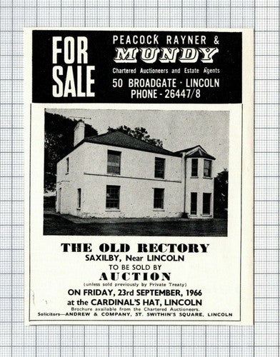 The Old Rectory Saxilby Lincolnshire House Sale Advert - 1966 Cutting