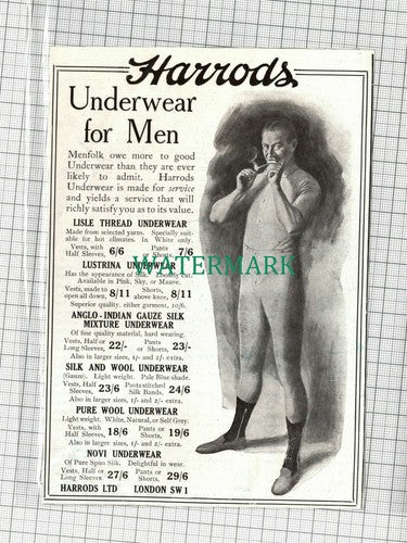 C1916) Harrods Underwear Advert - 1920 Clip