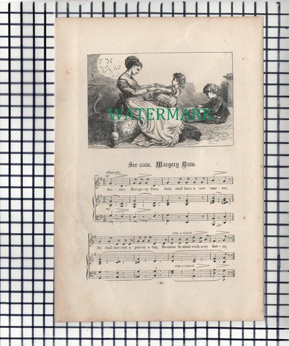 Tom The Piper's Son / See Saw Margery Daw Nursery Rhyme - c.1890s Book Print
