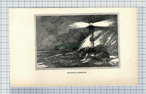C7457) Eddystone Lighthouse Devon Charles Harper - 1907 Book Print