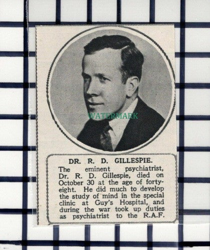 C6256) Dr R D Gillespie Guy's Hospital Obituary - 1945 Cutting