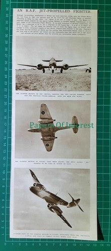 X1467) RAF Jet Propelled Fighter Plane Gloster Meteor - 1945 Cutting