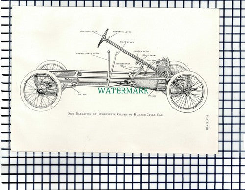 (7209) PAPER ITEM! Humber Cycle Car Diagram - c.1915 PRINT/ Illustration