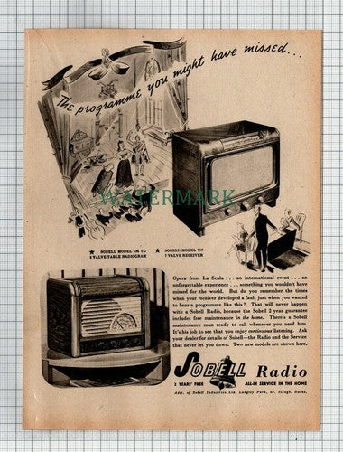 Sobell Radio Advert - 1948 Cutting / Print