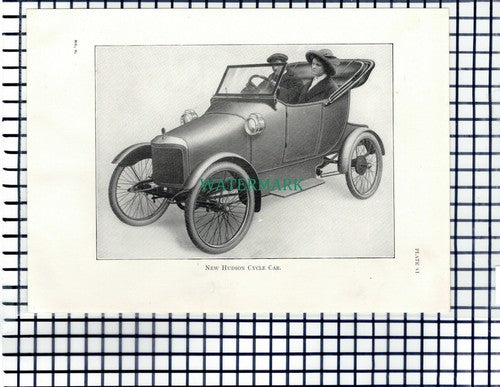 (7207) PAPER ITEM! Hudson Cycle Car - c.1915 PRINT/ Illustration