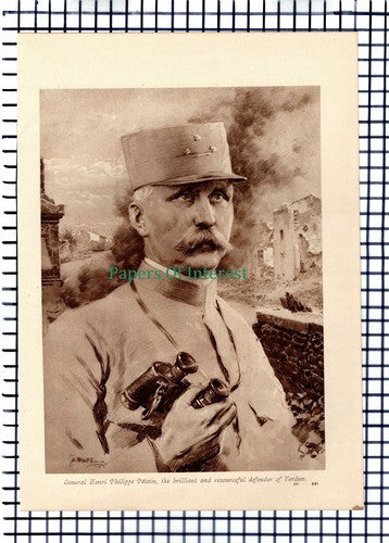 X1212) General Henri Philippe Petain Verdun WW1 - c.1916 Print/Cutting