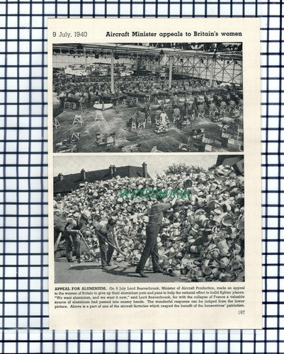 Lord Beaverbrook Aluminium Saucepan Appeal World War Two - c.1945 Cutting/ Print