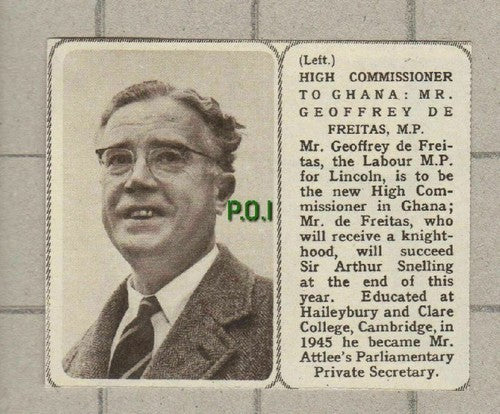Mr Geoffrey De Freitas MP Ghana - 1961 SMALL News Clipping