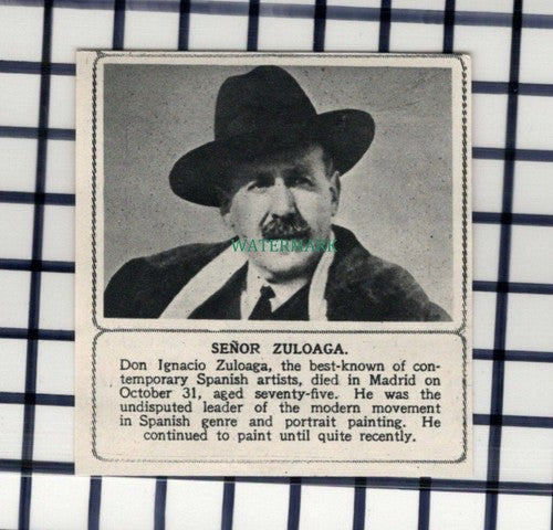 C6279) Senor Don Ignacio Zuloaga Spanish Artist Obituary - 1945 Cutting