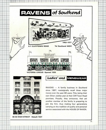 (8485) Ravens Of Southend Percy Raven Advert - 1977 Cutting