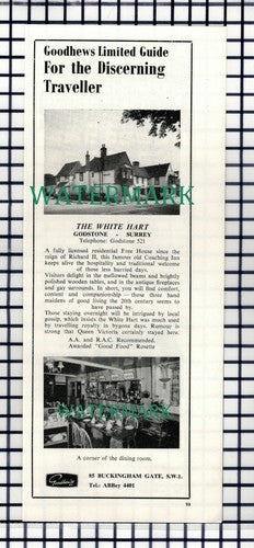 (8452) The White Hart Godstone Surrey Advert - 1966 Cutting