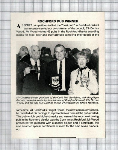 Cllr Derrick Wood Daphne Cock Inn Rochford Geoffrey Fryett - 1983 Small Clipping