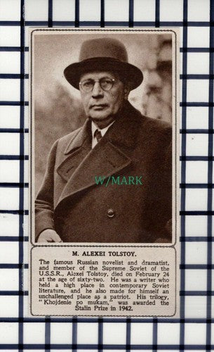 C6231) M Alexi Tolstoy Russian Novelist Obituary - 1945 Cutting