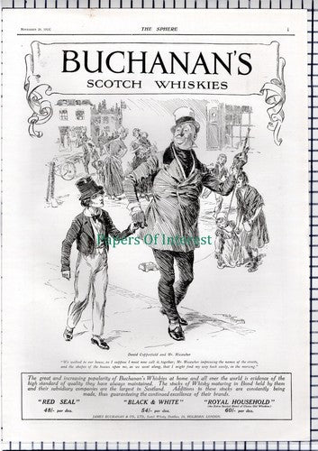 David Copperfield Mr Micawber Buchanan's Whisky Advert - 1913 News Page/ Print