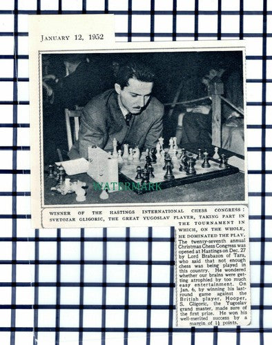 C6378) Svetozar Gligoric Chess Champion - 1952 Cutting