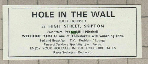 (C546) Hole In The Wall Skipton Pat & Bill Mitchell c.1960s Advert Cutting