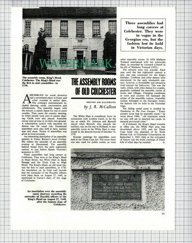 (6544) The Assembly Rooms Colchester King's Head Inn Essex - 1969 Cutting