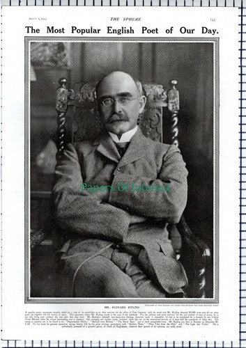 Rudyard Kipling Poet - 1913 News Page / Print