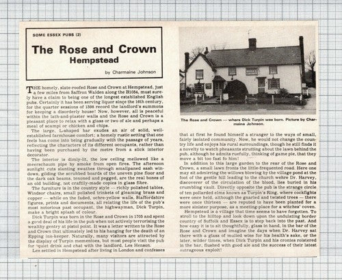 The Rose and Crown Hempstead Essex Dick Turpin - 1977 Clipping