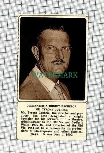 C189) Mr Tyrone Guthrie Knight Bachelor Old Vic Sadler's Wells 1961 Cutting