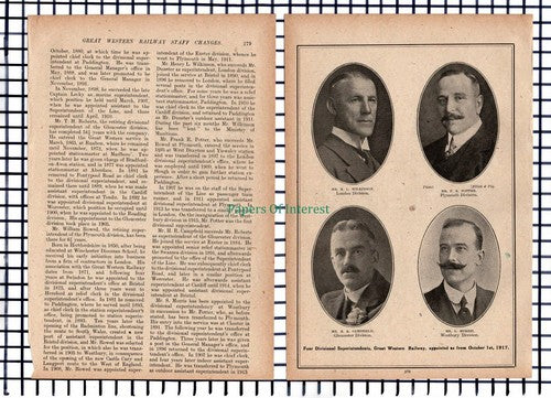 (6664) Great Western Railway Staff John Dunster HR Campfield - c.1917 Article