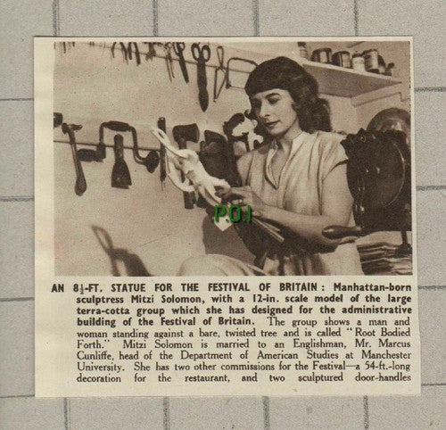 Mitzi Soloman Manhattan Sculptress Marcus Cunliffe - 1950 SMALL News Cutting