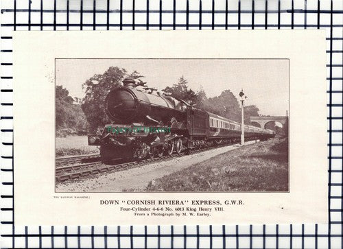 C5810) Cornish Riviera Express GWR No 6013 King Henry VIII - 1930 Cutting