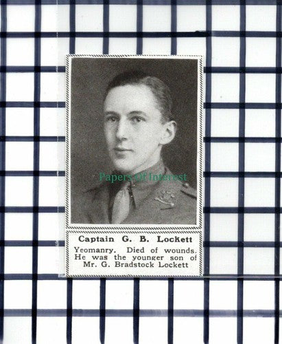 C5877) Captain G B Lockett Yeomanry G Bradstock Lockett - 1919 Cutting SMALL!