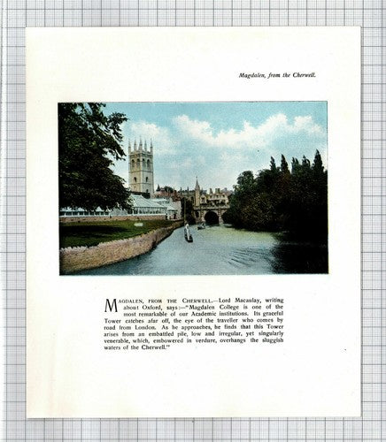 Magdalen College From The Cherwell Oxford - c.1900 Cutting