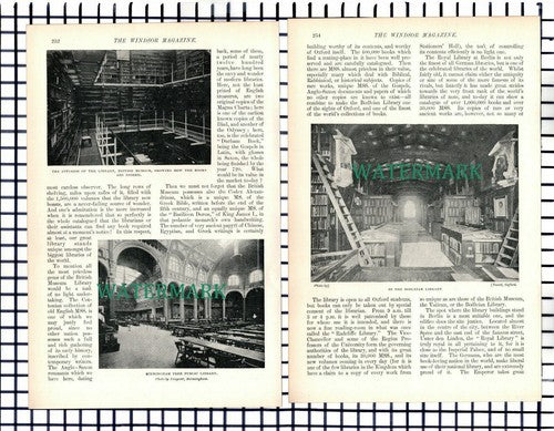 (7420) World's Famous Libraries British Museum Harrow ~ c.1901 7-Side Article