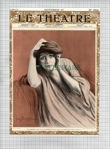 X1768) Mme BERTHE BADY Actress - 1910 Print / Cutting