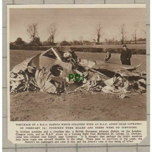 C261) Wreckage BEA Dakota Plane Crash RAF Anson Exhall Coventry - 1949