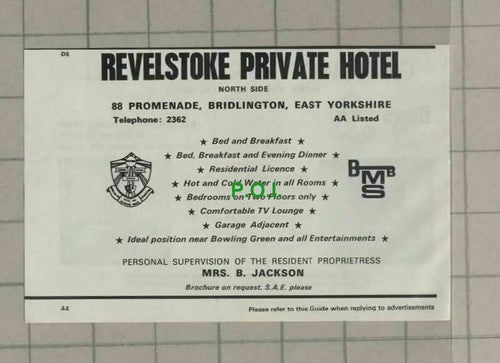 C2013) Bridlington Chatswood Hotel / Revelstoke Mrs B Jackson - 1973 Clip