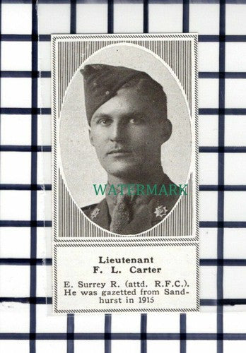C6621) Lt F L Carter East Surrey Reg World War One WW1 - 1918 SMALL Cutting