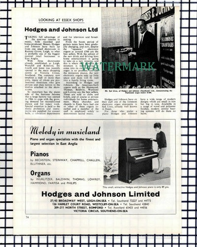 (8377) Hodges And Johnson Ltd Leigh Essex Music Shop Syd Uren - 1967 Cutting