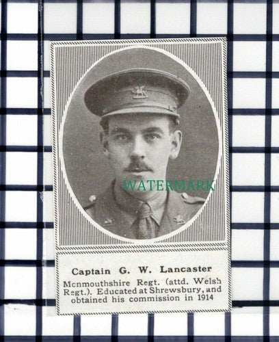 C6623) Capt G W Lancaster Monmouthshire World War One WW1 - 1918 SMALL Cutting