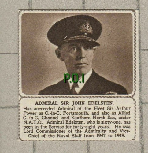 Admiral Sir John Edelsten - 1952 SMALL News Clipping