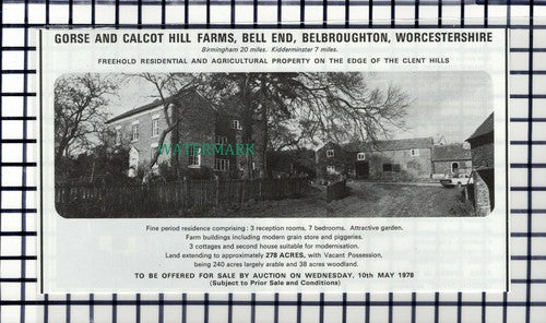 C6879) Gorse & Calcot Hill Farm Belbroughton House Sale Advert - 1978 Cutting