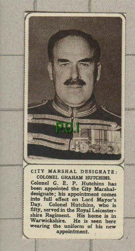 Colonel Graham Hutchins Royal Leicestershire Regiment - Small 1961 News Clipping